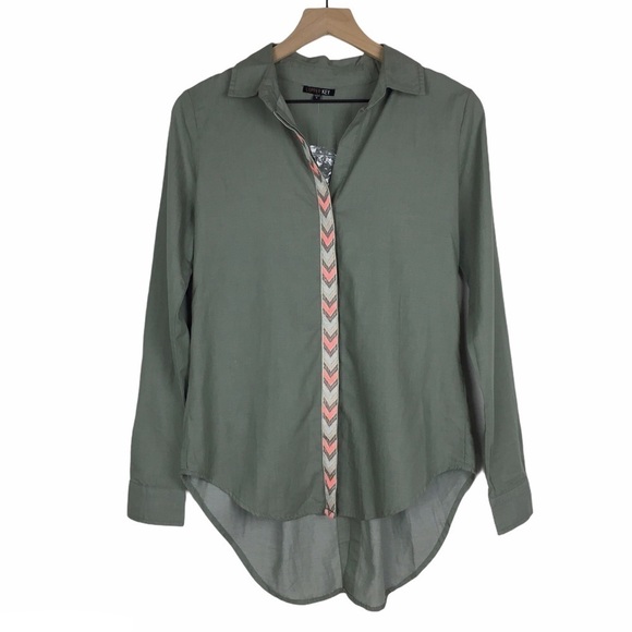 COPPER KEY Shirt Button Up Long Sleeve Embroidered Hi Lo Southwestern Size Small - Picture 1 of 11
